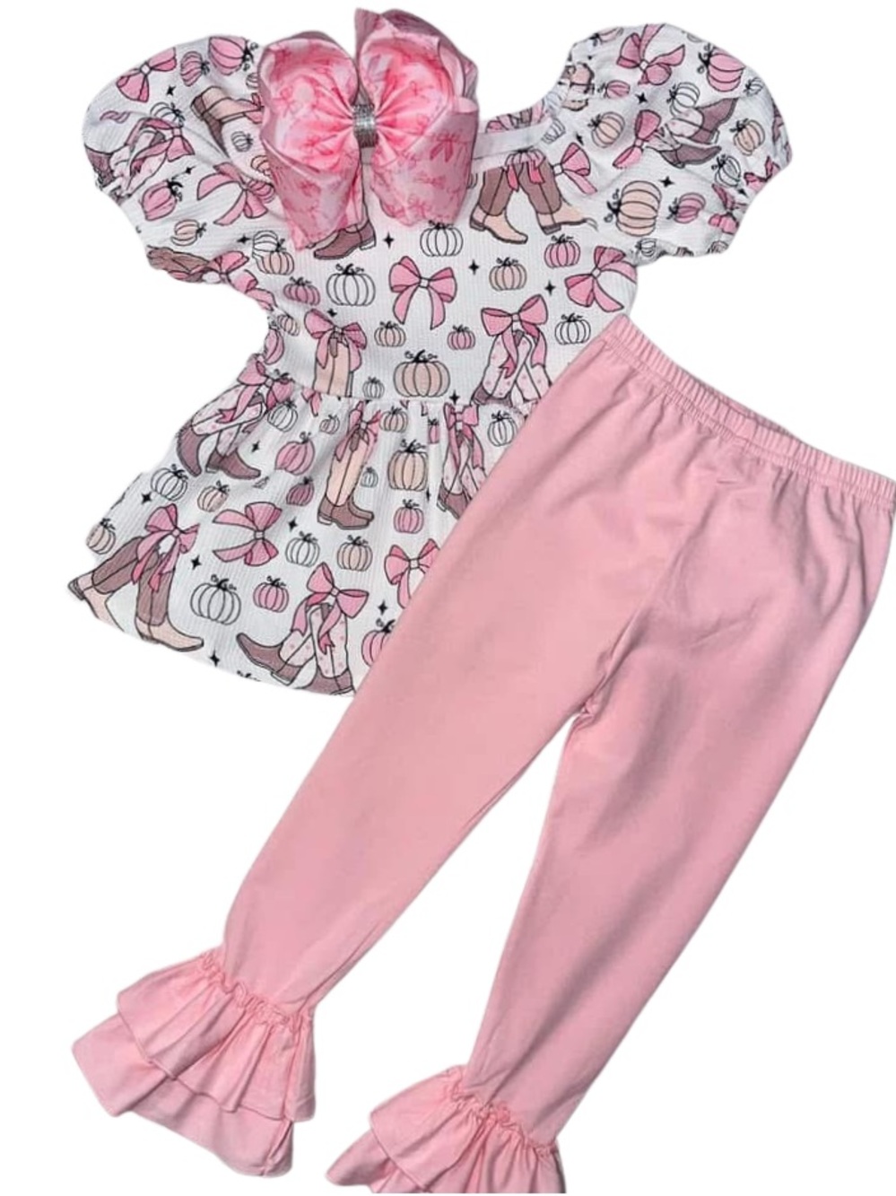 NEW Girls Boutique Pumpkin Boots Pink Bows Outfit Set Multiples Sizes Available